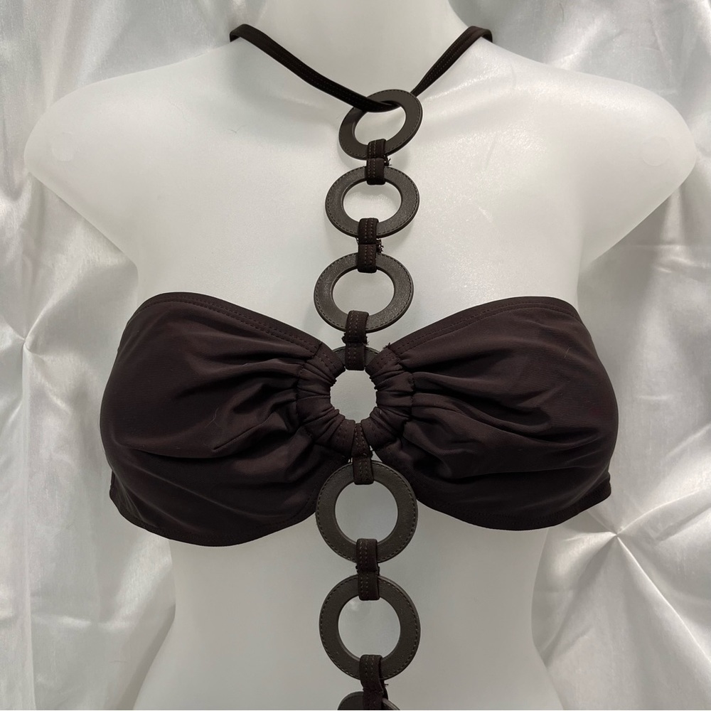 NWOT Brown swim suit with loop cut out tie up size medium - Picture 6 of 17